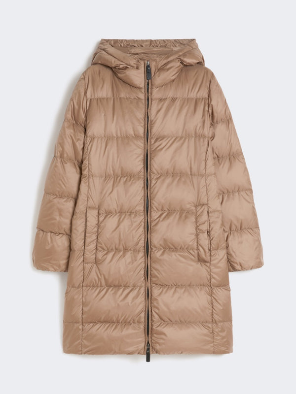 The Cube Midi Down Jacket in Water-Repellent Technical Fabric Brown